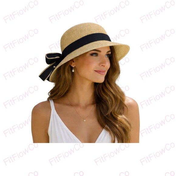 Tahari Accessories - Tahari Straw Sun Hat Black Ribbon Back Bow NWT One Size